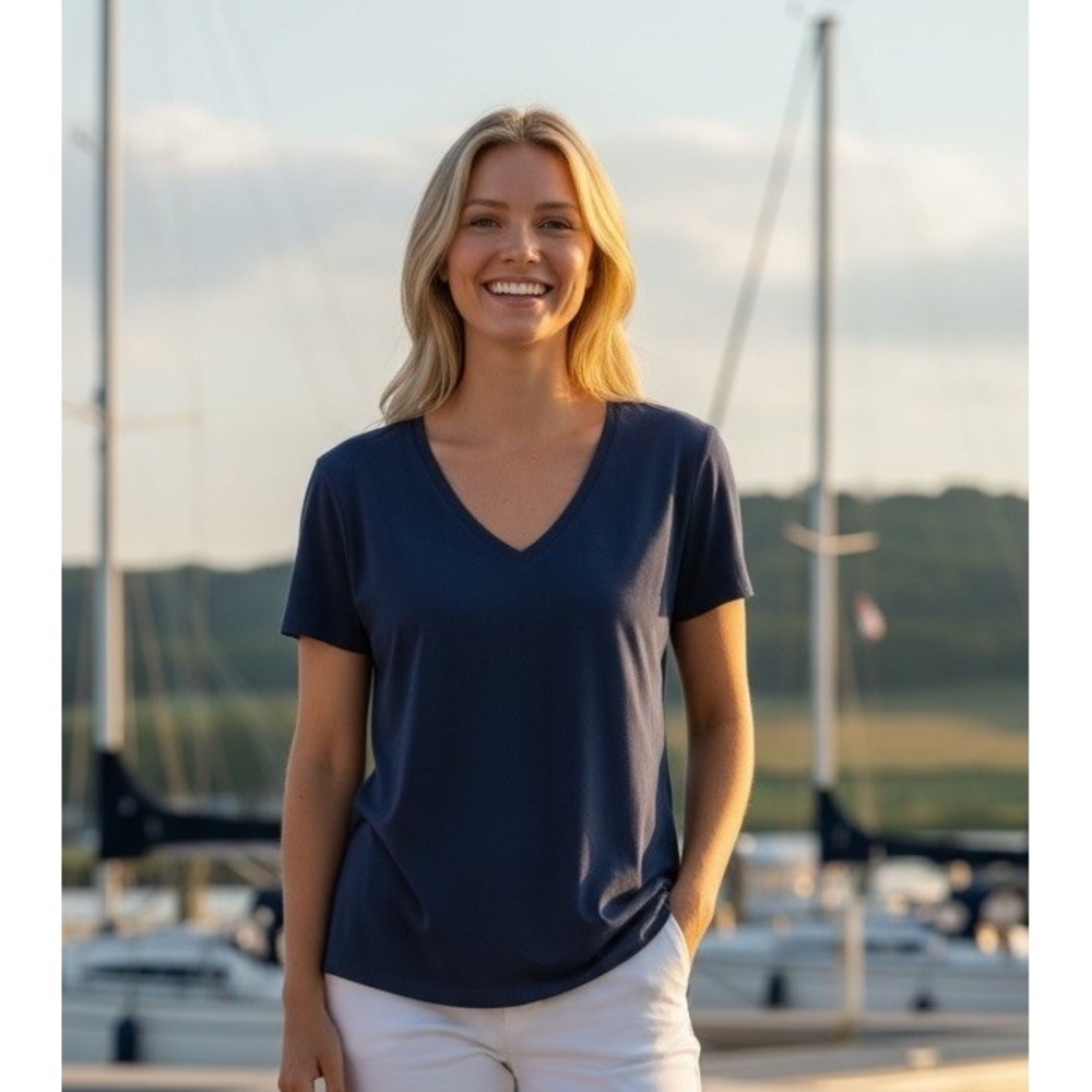 New Lilly Pulitzer Small Michele V-Neck Top Navy Blue T Shirt Blouse Sixe S
